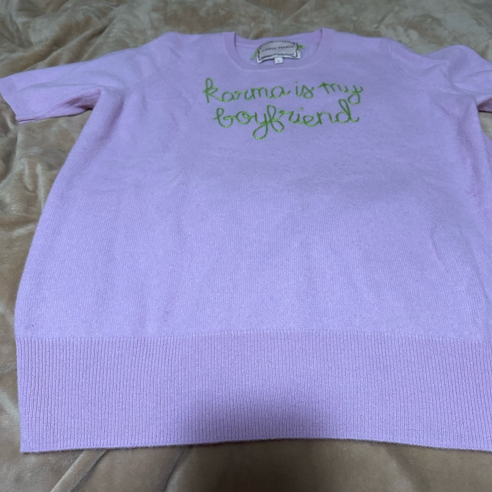 Lavender Crewneck Sweater with Green Script Embroidery